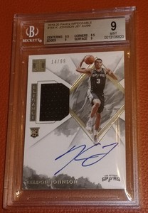 KELDON JOHNSON 2019-20 PANINI IMPECCABLE RC #154 AUTO JERSEY /99 BGS 9 MINT