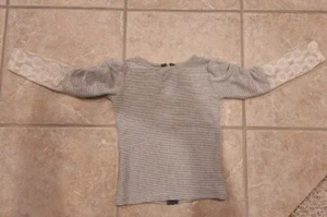 Persnickety Girls Beige/Dark Grey Strips. Lace Sleeves. Zip Back. Size 5  - Picture 1 of 4