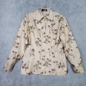 Vintage 70er Jahre Damen Seidenbluse S M beige Oberteil asiatischer Stil Punktkragen Bambusmuster - Bild 1 von 17