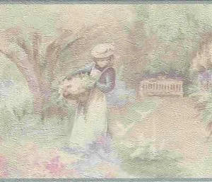 LADIES IN THE PARK SATIN WALLPAPER BORDER - B50787M - Picture 1 of 2
