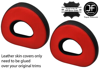 BLACK RED 2 TONE 2X HEADREST REAL LEATHER COVERS FOR SMART ROADSTER 452 03-05 - Image 1 of 2