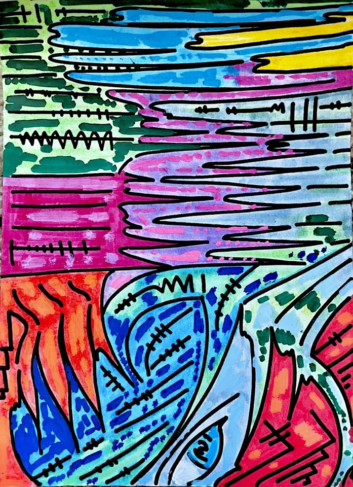 Moderno Psicodélico Abstracto Cubismo Graffiti Arte Pintura Dibujos Animados Ilustración Foto 1 de 1