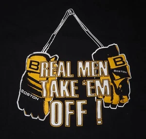 Vintage FOTL Label - BOSTON BRUINS "Real Men Take 'Em Off!" (XL) T-Shirt - Picture 1 of 3