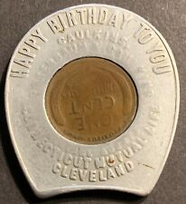 ENCASED Happy Birthday 1929 Lincoln Wheat Cent Caulkins Life Insurance Cleveland