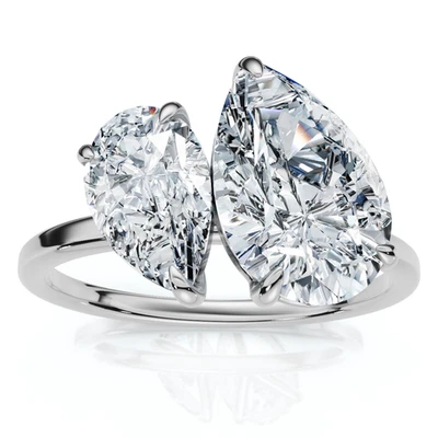 Anillo de diamantes en forma de pera Toi Et Moi de 3 quilates de oro de 14 k cultivado en laboratorio EF/VS Foto 1 de 4