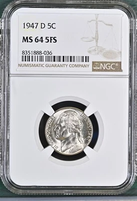 1947-D Jefferson nickel graded by NGC MS64 5FS - Image 1 of 2
