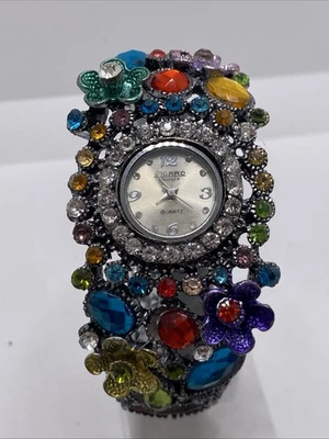 Reloj Brazalete Vintage Flor Figaro Couture Mujer Gemas Cuarzo Funciona Batería Nueva Foto 1 de 4