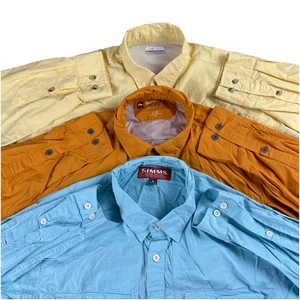 Lot Of 3 Simms & Columbia PFG Fishing Roll Sleeve Button Up Shirt Men's Large - Picture 1 of 20