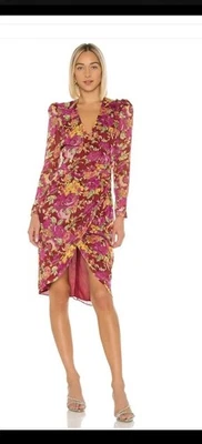 Vestido LPA The Label Fabriza Liza Floral Envolvente Manga Larga $248 Pequeño S Rosa Midi Foto 1 de 4