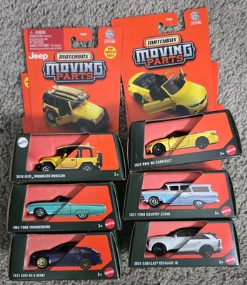 2025 Matchbox Moving Parts Lot 6 CADILLAC ESCALADE, JEEP, BMW,THUNDERBIRD, AUDI - Image 1 of 3