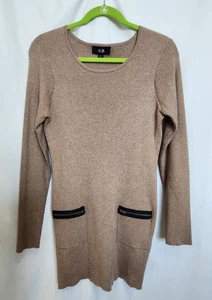 Süßer hellbrauner kontrastierender schwarzer Pullover mit Reißverschluss und Tasche Zopfmuster AGB Gr. XL - Bild 1 von 7