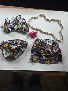 Vtg Hilo Hattie Girls Size 8  3 pc Bikini Set w/Grass Skirt - Picture 1 of 9