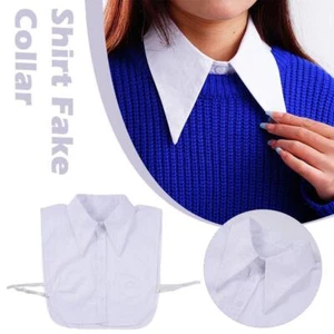 Long Pointed Flat Dickey Collar False Faux Cotton Half Blouse Shirt Button F4O8 - Picture 1 of 8