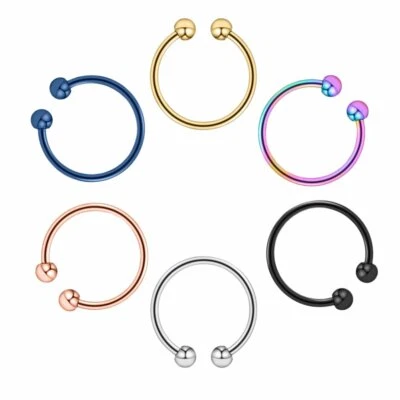 6PCS Fake Clip On Septum 20G Nose Lip Hoop Ring Surgical Steel Body Piercing - Image 1 of 4
