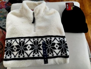 CHAPS Men's Fleece Zippered Pull-Over Sweatshirt SZ XL w/Hat!!! - Picture 1 of 5