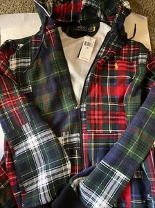 Polo Ralph Lauren Patchwork Plaid Fleece Full Zip Hooded Jacket Mens Size XL New - Picture 1 of 12