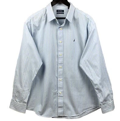 Camisa social masculina NAUTICA tamanho 18 x 34/35 listrada verde azul clássica pai - Imagem 1 de 4