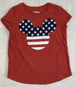NWT~ Disney T Shirt Girls Large Red USA Stars & Stripes Mickey Mouse Family Fun - Picture 1 of 3