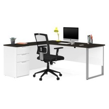 Bestar Pro Concept Plus L Desk with Metal Leg in White and Deep Gray