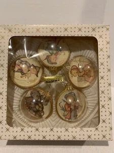 Vintage Hummel Round Hard Plastic Christmas Ornaments, West Germany, 5 pc.Set - Picture 1 of 1