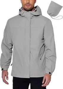 Men's Rain Jacket Waterproof With Hood Lightweight Packable Shell Raincoat - Picture 1 of 41