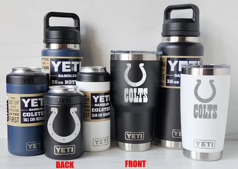 Indianapolis Colts YETI Laser Engraved Tumblers, Can Colsters and Bottles Cover