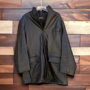 Abrigo chaqueta blazer de cuero negro Kojaro para hombre talla XXL 2XL bolsillos con botones - Imagen 1 de 7