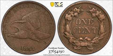 1857 Flying Eagle Cent PCGS XF Details, Minor Planchet Flaw! Cover