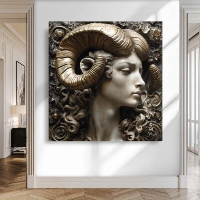 3D Leinwand Bild Horoskop Widder Bronze Metall Optik Kunst Wandbilder Deko 8484 - Bild 1 von 4
