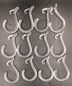 Vintage 1950’s Style Shower Curtain Hooks 12 Hard Plastic Clear Retro J Hook - Picture 1 of 6