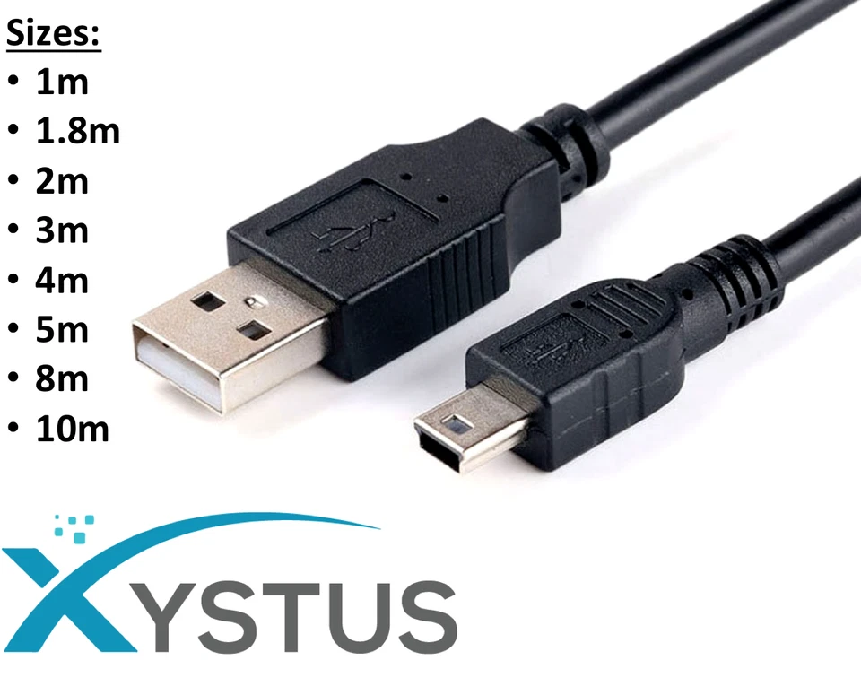 Mini USB Cable Type B 5 Pin Fast Data Sync Lead Charger Camera PC 1-10 Metre - image 1 of 4