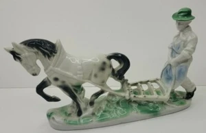Vtg Ebeling & Reuss Co Erphila German Porcelain Man Farmer Plow Field Work Horse - Picture 1 of 11