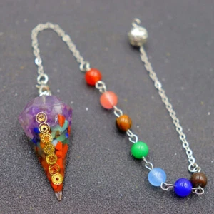 7 Chakra Natural Stone Pendulum Crystal Pendant for Dowsing Divination Healing - Picture 1 of 18