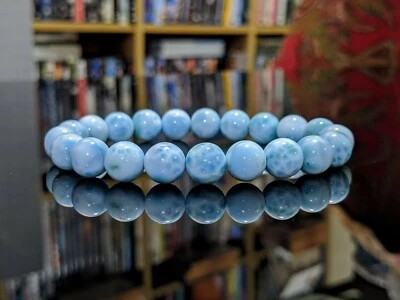 Pulsera de cuentas 154,9 Cts.100% Natural Larimar (3A+) para hombre elástica 10 mm, Dom Rep Foto 1 de 4