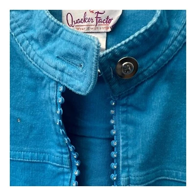 Quacker Factory Women Summer Jacket Medium Corduroy Blue Shacket Rhinestones - Image 1 of 4
