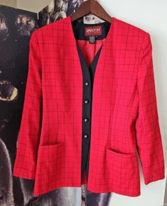 SASSON Women’s Vintage Red Check Print Button Front Blazer Jacket Size 6 - Picture 1 of 6