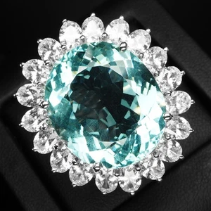 Anillos de halo hechos a mano de plata de ley 925 de 26,95 quilates aguamarina azul mar claro regalo - Imagen 1 de 9