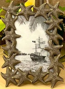 Vintage Antique Brass Ornate Starfish Costal Nautical Decor 4x6 Photo Frame - Picture 1 of 15