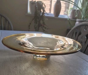 Vintage Krosno Amber Over Clear Glass Large Decorative Shallow Dish with sticker - Picture 1 of 8