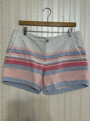 Columbia PFG Women’s Striped Chino Shorts Size 12 Blue Pink 4 Inch Inseam - Image 1 of 4