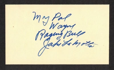Tarjeta índice 3x5 autógrafo firmado original boxeador profesional Jake LaMotta Foto 1 de 2