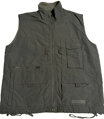 Y2K Old Navy Utility Vest Black Multi Pocket Korea Made Fleece Lined S EUC - Image 1 of 4