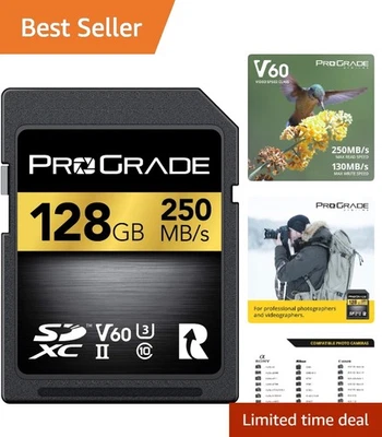 SD UHS-II 128GB V60 Memory Card - 250MB/s Read & 130MB/s Write Speed, Waterproof - Image 1 of 4