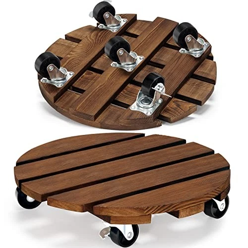 Yangbaga 2pack Plant Caddy 11’’wood Duty Round Plant Roller With 2 360° Lockable