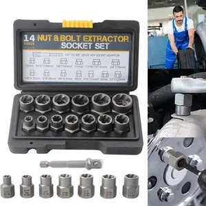 Beschädigte Schlagschraube Mutter Ausdreher Twist Socket Tool Kit Set 14PCS Schraubenentfernung - Bild 1 von 13