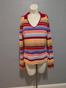 Suéter Vintage Talbots Rayas Colorido Preppy Cuello Academia Retro Suave - Imagen 1 de 8