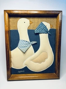 1983 Valerie's Folk Art Applique Framed Goose, Primitive Farm Art 14” X 11 1/2” - Picture 1 of 7