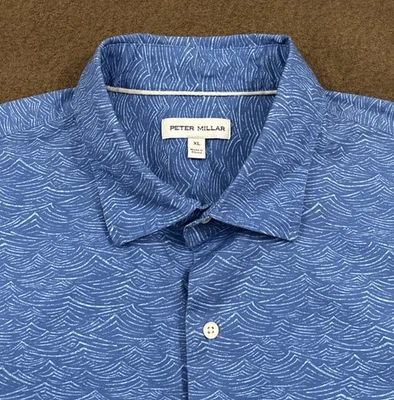 PETER MILLAR Mens Blue Sea Swell Stretch Short Sleeve Button Down Shirt XL - Image 1 of 4