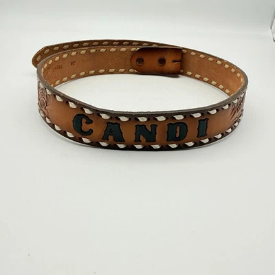 Tony Lama Floral Leather Belt Embossed name "CANDI" Size 28 - Image 1 of 4
