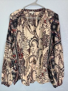 Top Lucky Brand XL blusa contadina colorata floreale manica lunga nappe bohemien - Foto 1 di 7